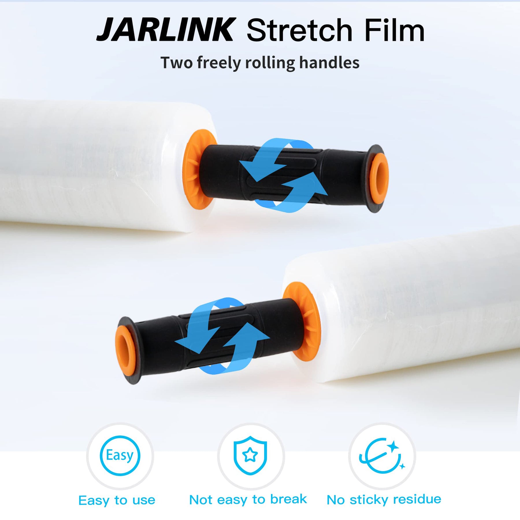 JARLINK Stretch Film, 15 Inch x 1000 Feet Shrink Wrap for Pallet Wrap, Industrial Strength Stretch Wrap with Handles, Moving Wrapping Plastic Roll, 60 Gauge