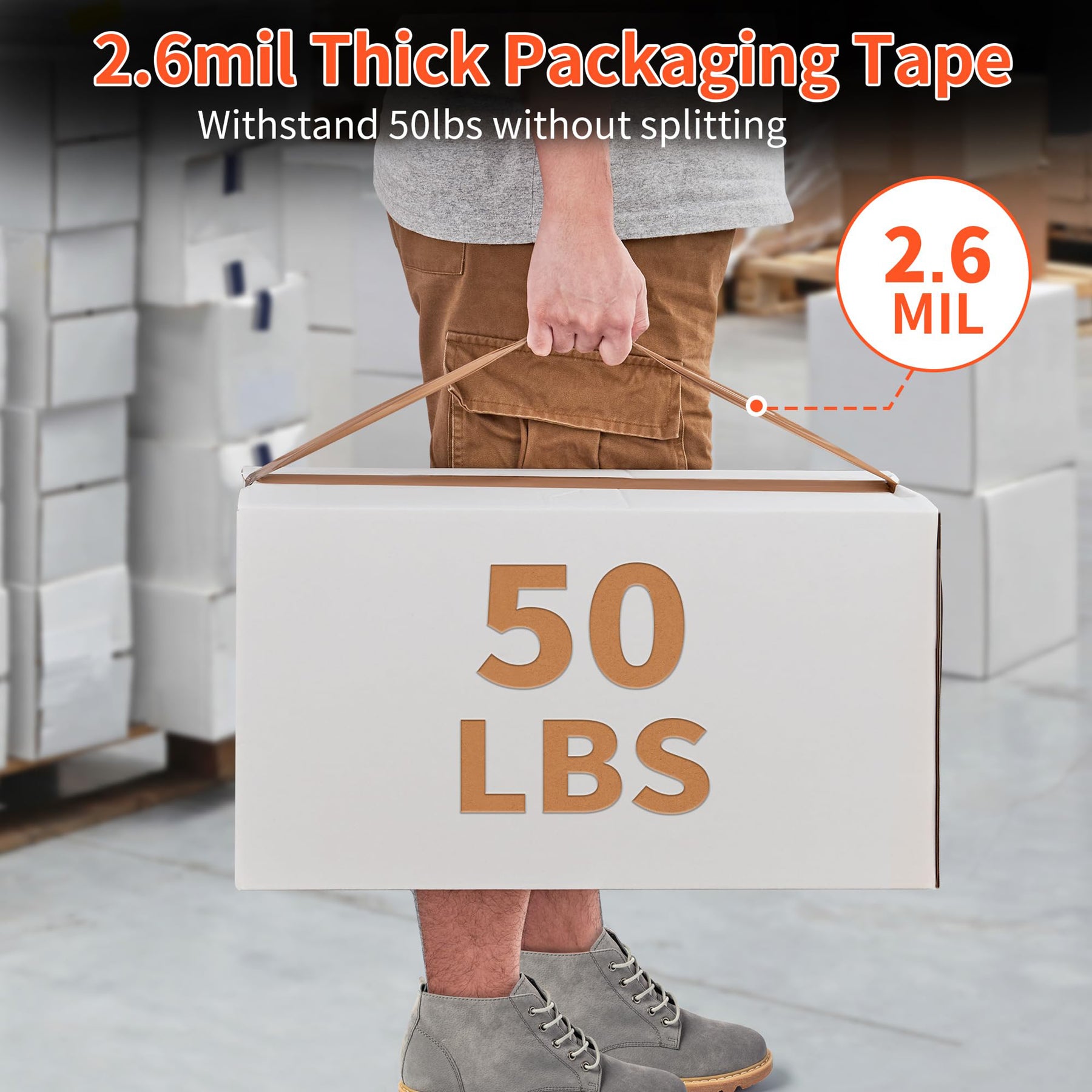 JARLINK 6 Rolls Brown Packing Tape with Dispenser, Heavy Duty Packaging Tape Refills for Shipping Packaging Mailing, 2.6mil Thick, 1.88 inches Wide, 60 Yards Per Roll, 360 Total Yards