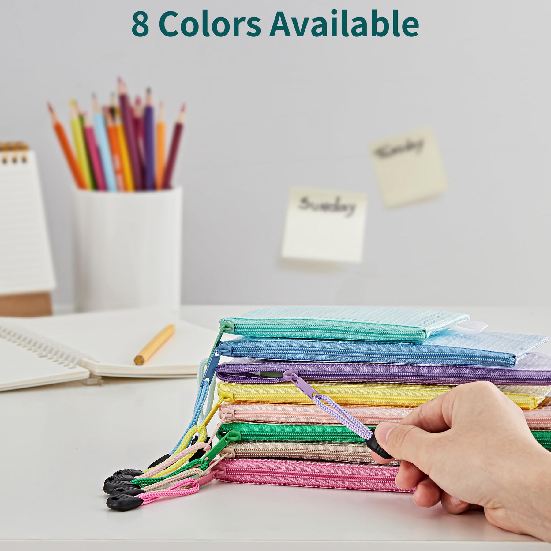 JARLINK 16pcs Mesh Zipper Pouch for Organizing, Waterproof Zipper Storage Bags, 8 Colors Plastic File Pouch, Multipurpose for Travel, School, Board Game, Puzzles, Office, and Home Organize