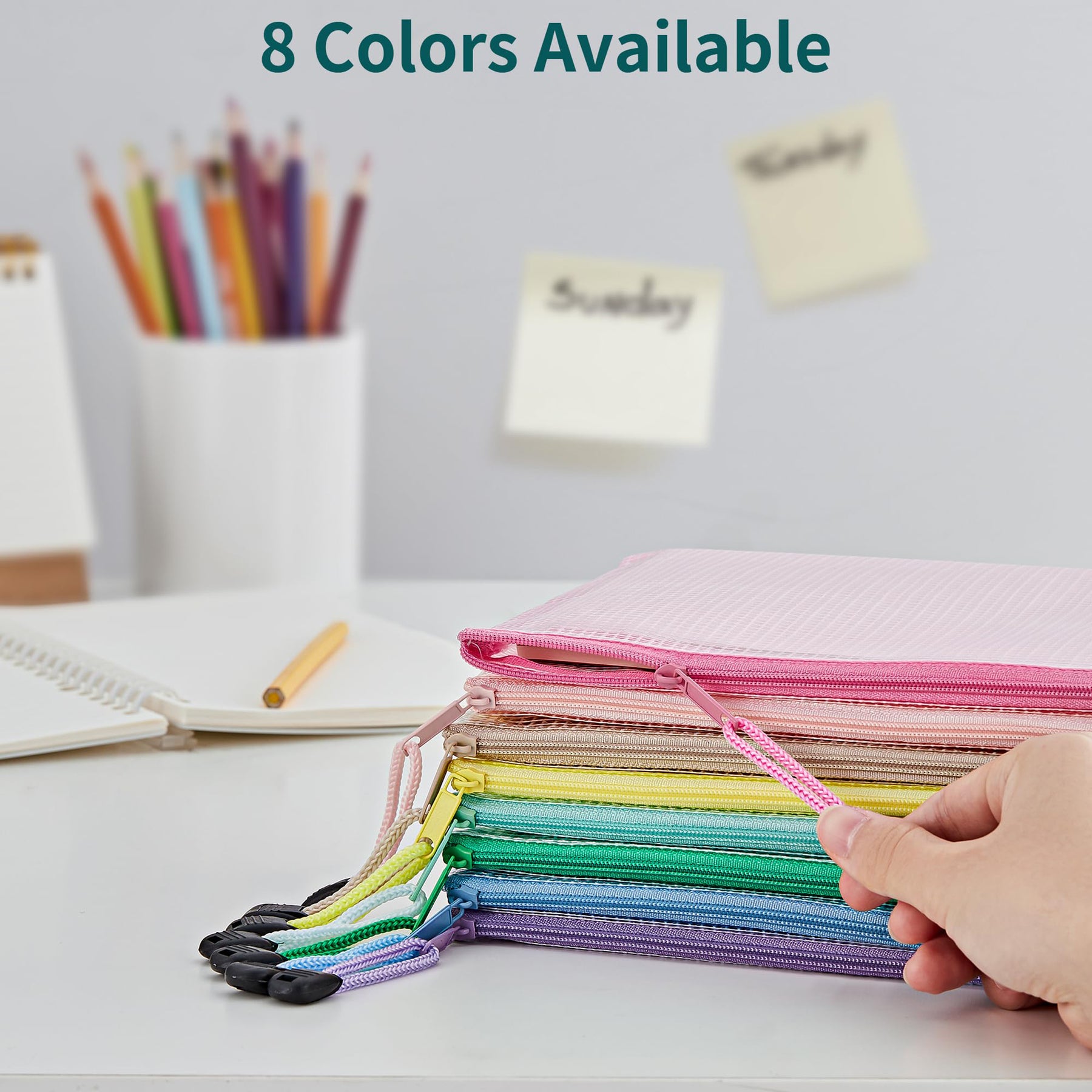 JARLINK 16pcs Mesh Zipper Pouch for Organizing, Waterproof Zipper Storage Bags, 8 Colors Plastic File Pouch, Multipurpose for Travel, School, Board Game, Puzzles, Office, and Home Organize