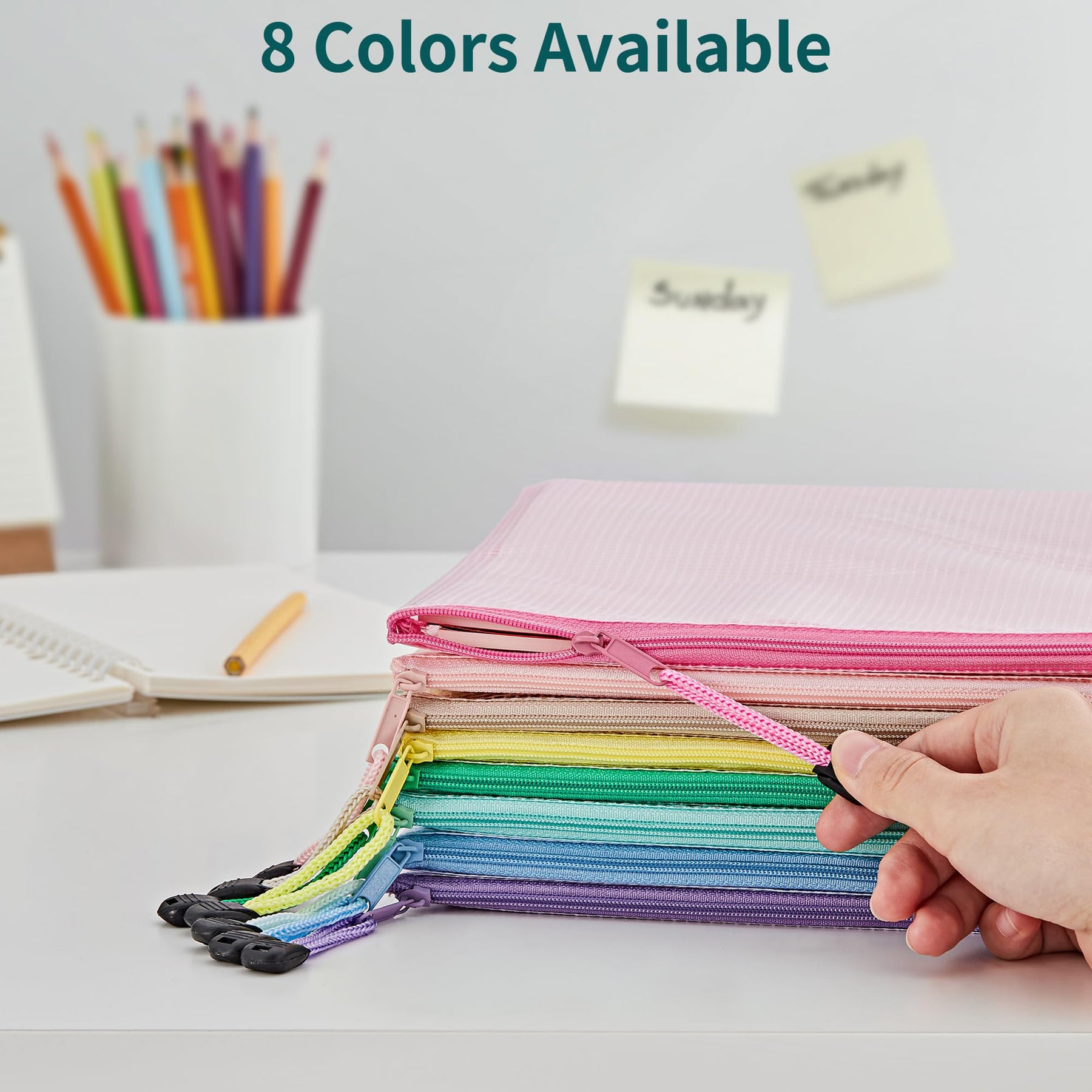 JARLINK 16pcs Mesh Zipper Pouch for Organizing, Waterproof Zipper Storage Bags, 8 Colors Plastic File Pouch, Multipurpose for Travel, School, Board Game, Puzzles, Office, and Home Organize