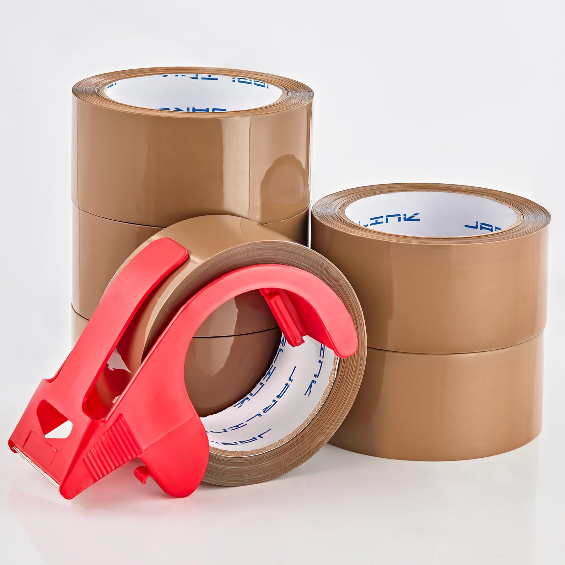 JARLINK 6 Rolls Brown Packing Tape with Dispenser, Heavy Duty Packaging Tape Refills for Shipping Packaging Mailing, 2.6mil Thick, 1.88 inches Wide, 60 Yards Per Roll, 360 Total Yards