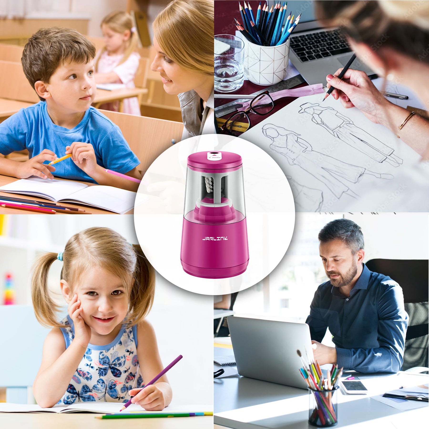 JARLINK Electric Pencil Sharpener, Heavy-duty Helical Blade to Fast Sharpen, Auto Stop for No.2/Colored Pencils(6-8mm), USB/Battery Operated in School Classroom/Office/Home