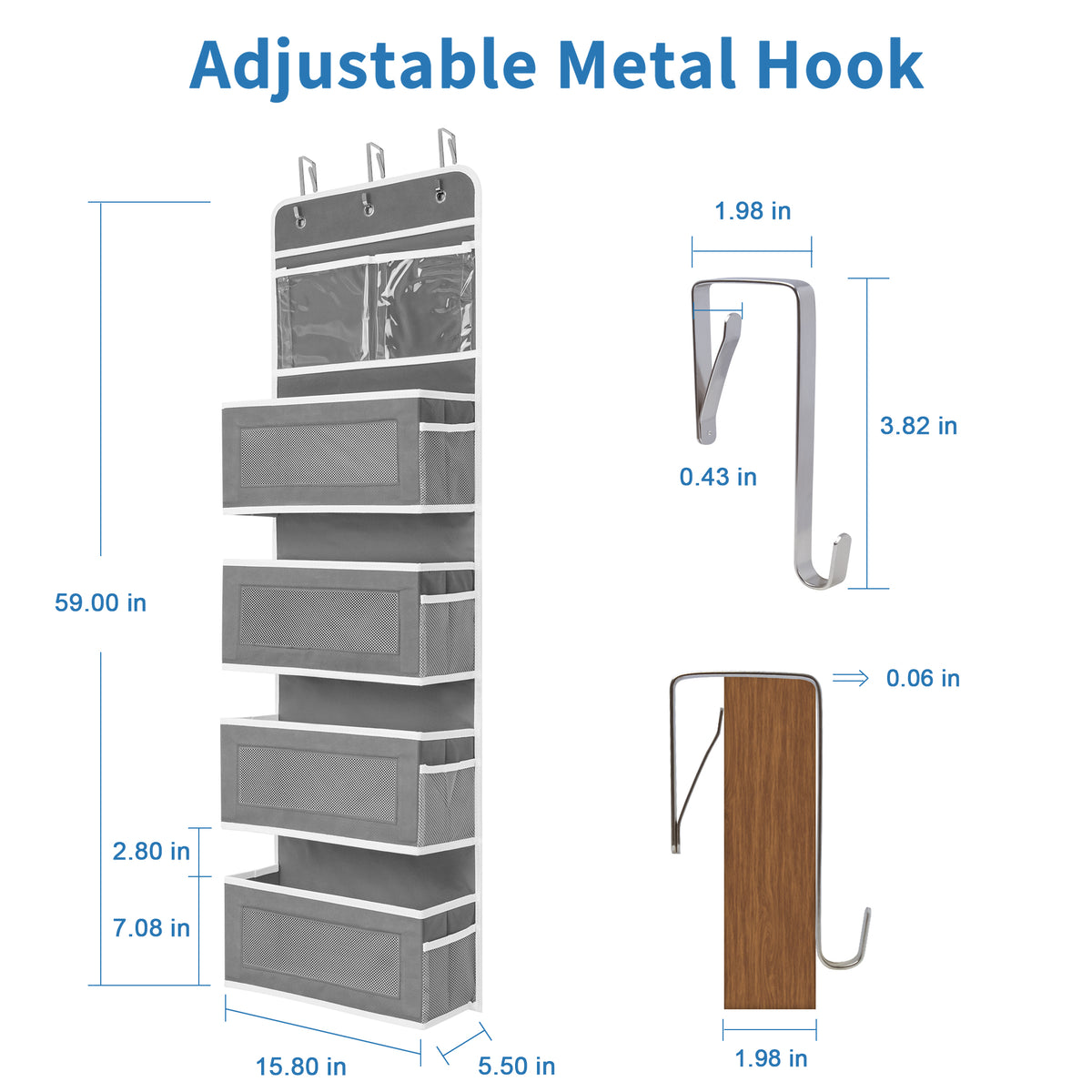 JARLINK 2 Pack 5-Shelf Over Door Hanging Organizer, Big Pocket Storage