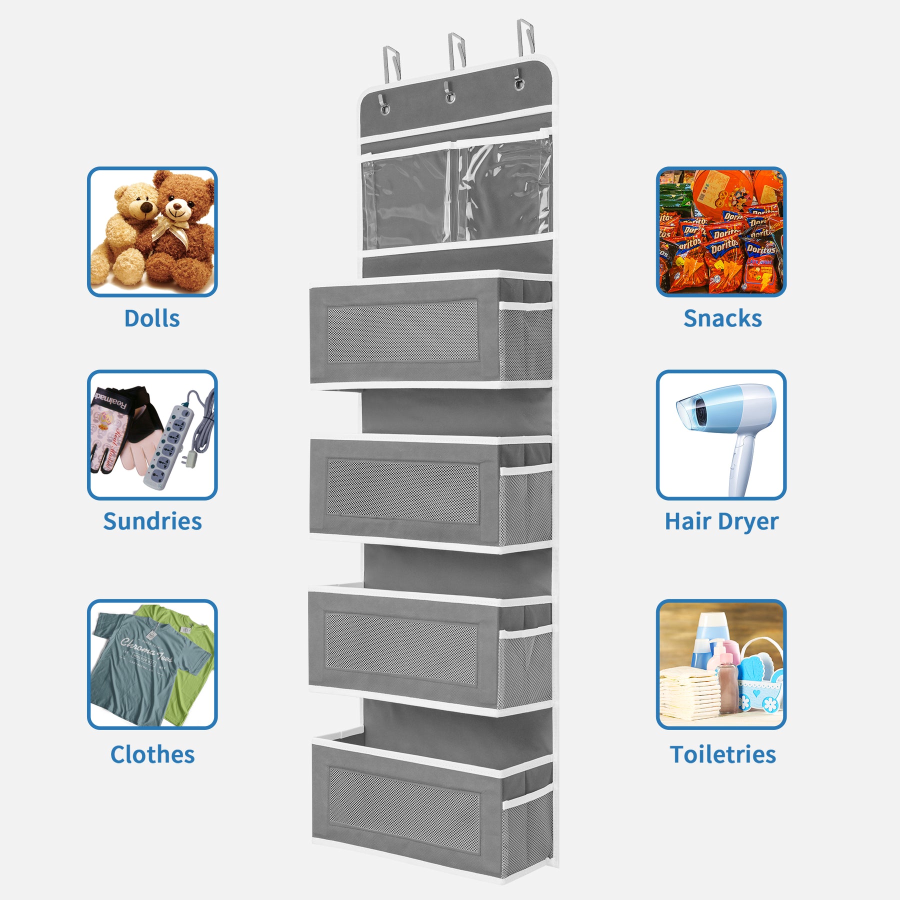 JARLINK 2 Pack 5-Shelf Over Door Hanging Organizer, Big Pocket Storage