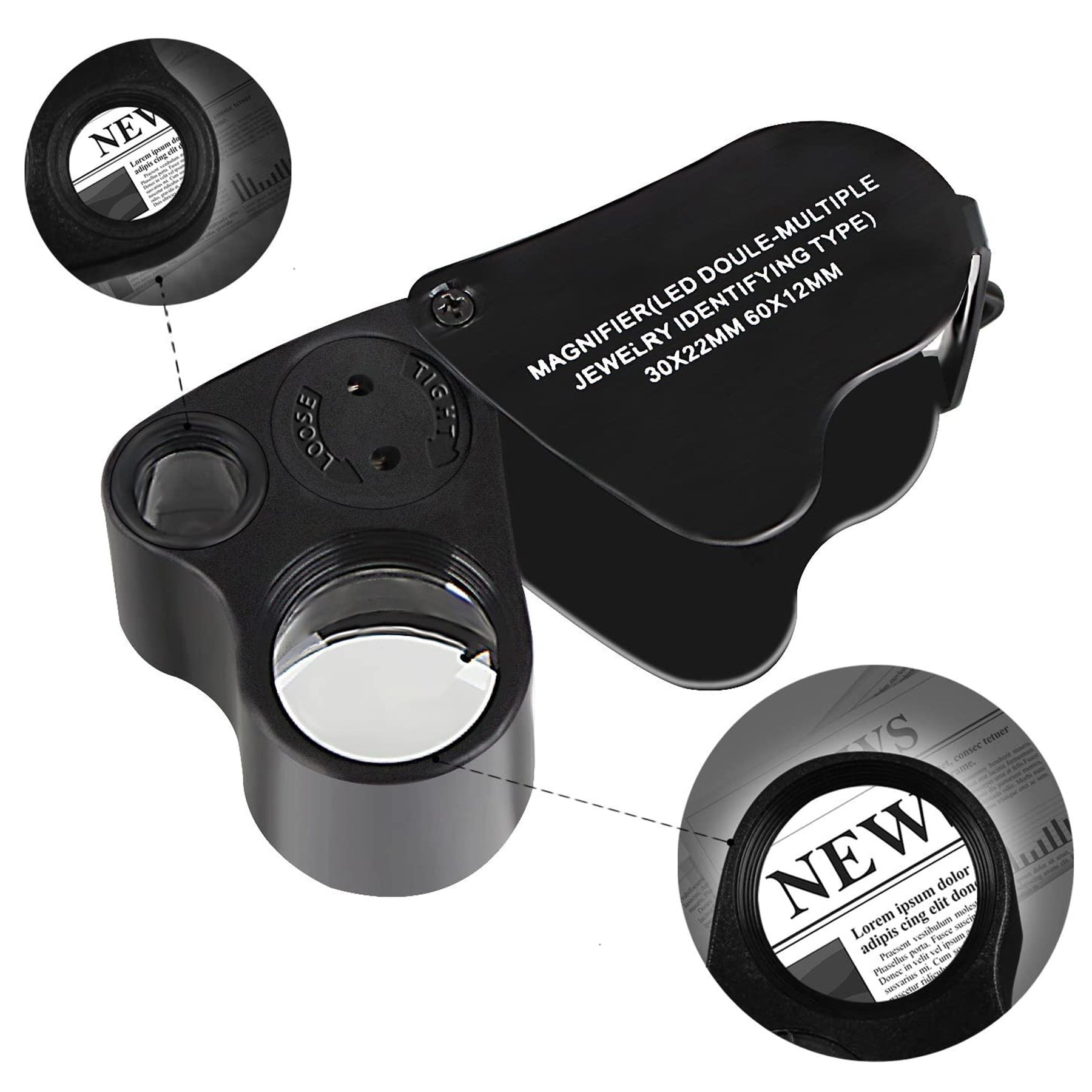 JARLINK 2 Pack 30X 60X Illuminated Jewelers Eye Loupe Magnifier