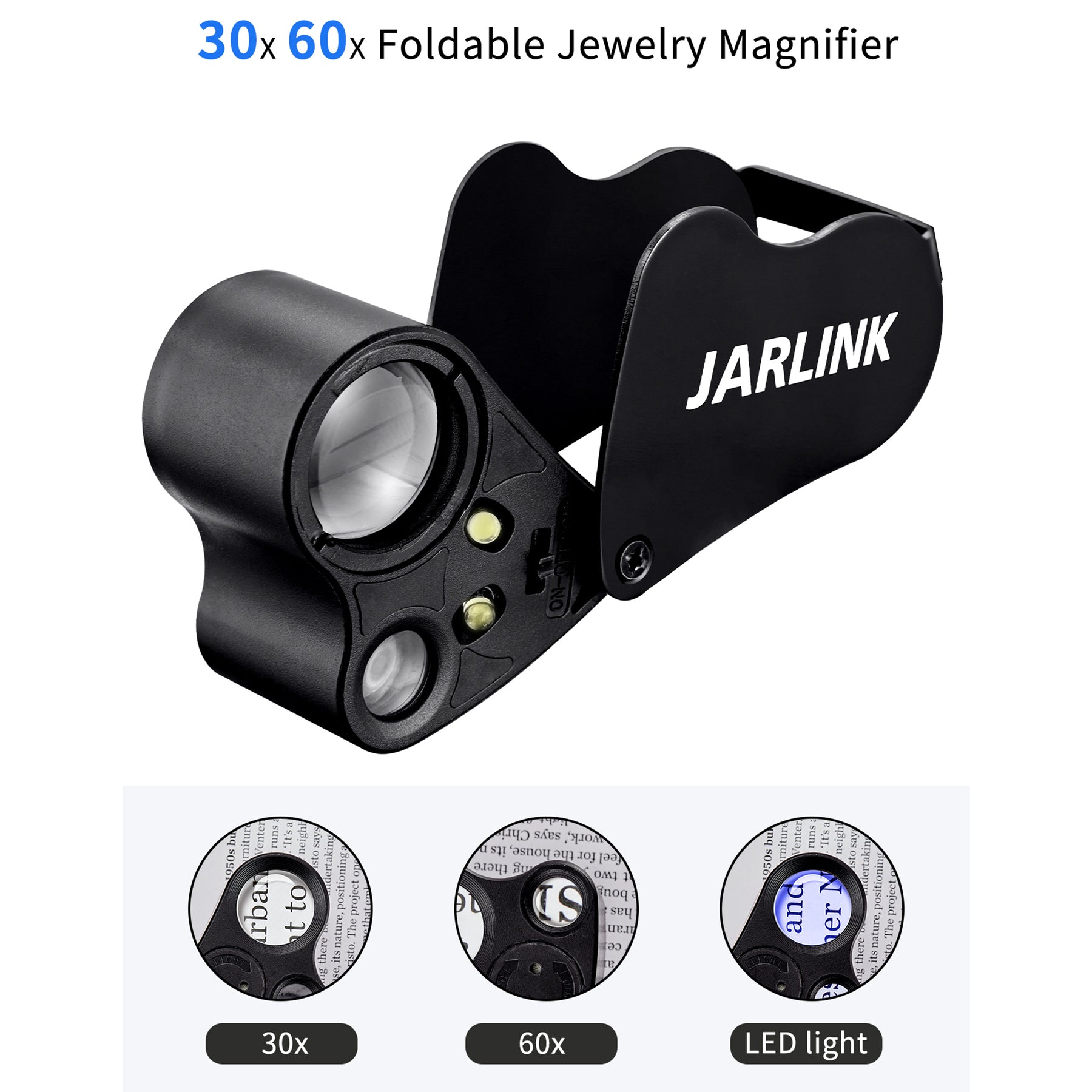 JARLINK 2 Pack 30X 60X Jewelers Loupe, Foldable Jewelry Magnifier