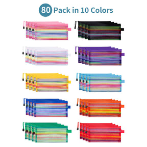 JARLINK 20 Pack 10 Colors Zipper Mesh Pouch, Pencil Pouch Pen Bag Multipurpose