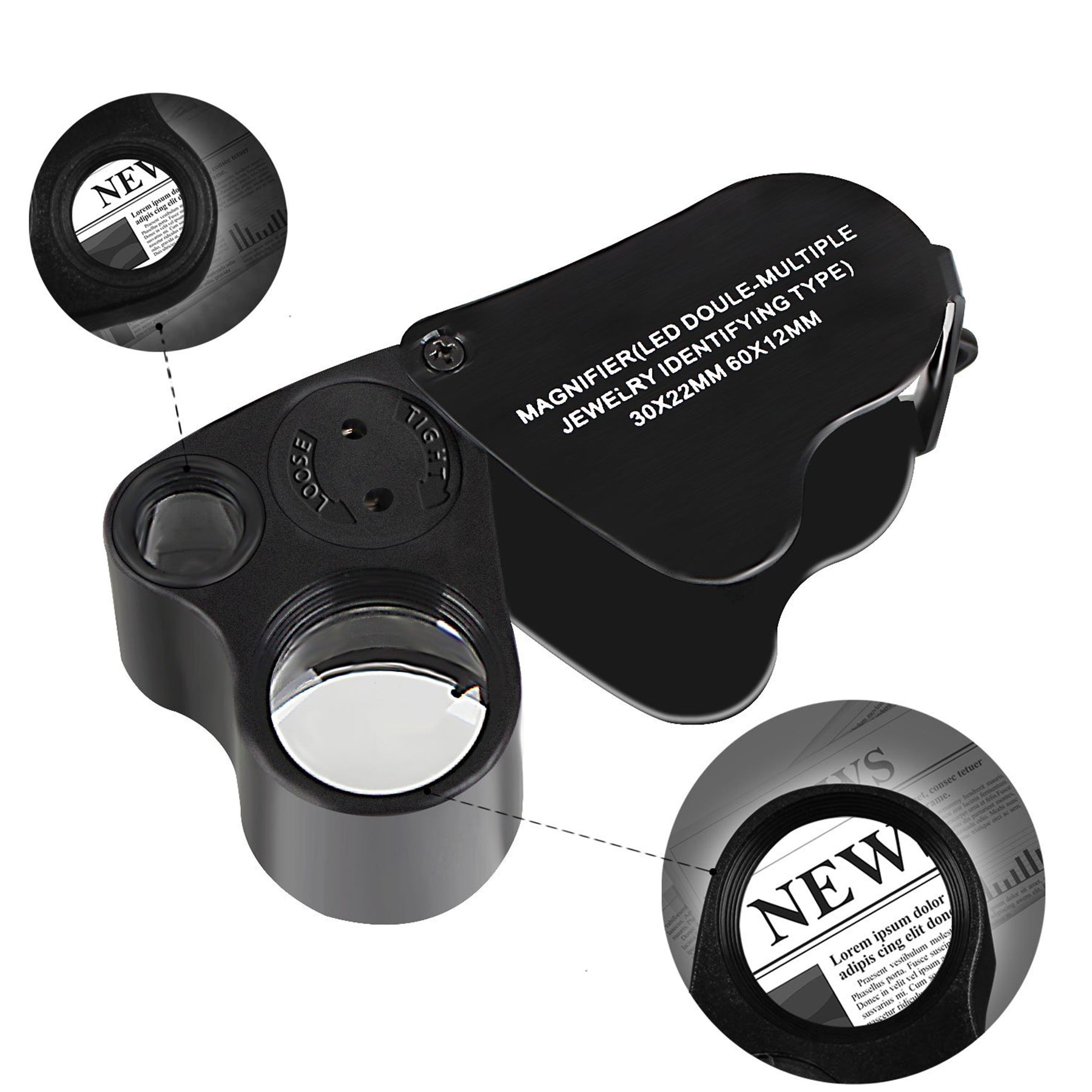 Glass LED Light Magnifying Magnifier Jeweler Eye Jewelry Loupe Loop 40X  Folding