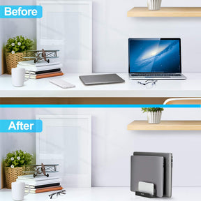 JARLINK 4-in-1 Adjustable Vertical Laptop Stand Holder, Aluminum Dual Slots Laptop Rack for Desk, Space-Saving Organizer for All MacBook, Surface, Chromebook, and Gaming Laptops