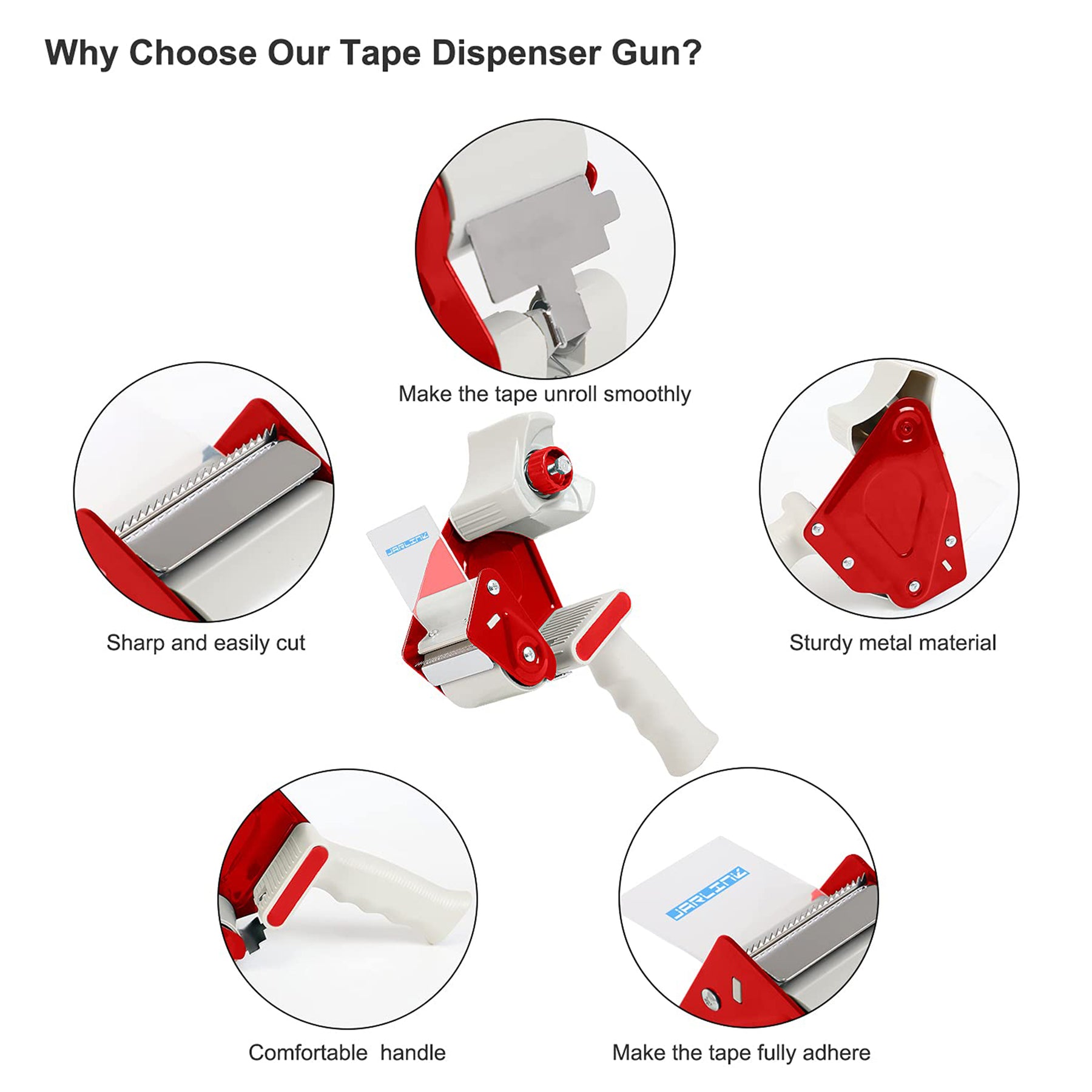 JARLINK Packing Tape Dispenser Gun (2 Pack) with 2 Rolls Tape, 2 inches Lightweight Industrial Side Loading Tape Dispenser for Shipping Packaging Moving Sealing