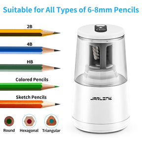 JARLINK Electric Pencil Sharpener, Heavy-duty Helical Blade to Fast Sharpen, Auto Stop for No.2/Colored Pencils(6-8mm), USB/Battery Operated in School Classroom/Office/Home