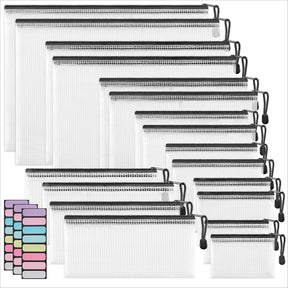 JARLINK 18 Pack 8 Sizes Mesh Pouch, 9 Colors, Waterproof Zipper File Bags Document Multipurpose Travel Bags for Office Supplies Cosmetics Travel Accessories