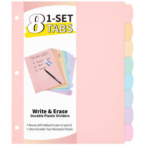 JARLINK 8 Tabs Binder Dividers for 3 Ring Binders, Write & Erase