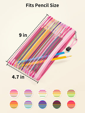 JARLINK Zipper Mesh Pouch, 120 Pcs Durable Pencil Pouches in 10 Colors