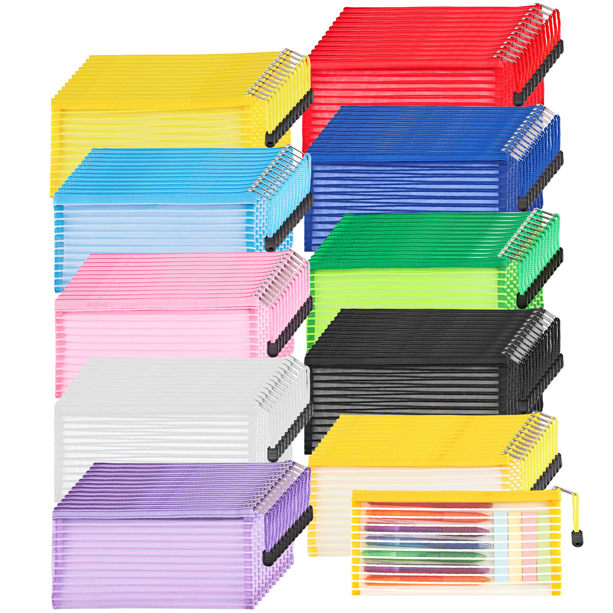 JARLINK Zipper Mesh Pouch, 120 Pcs Durable Pencil Pouches in 10 Colors