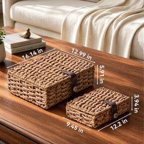 JARLINK Decorative Box with Lid, Handwoven Water Hyacinth Wicker Woven Box