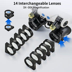 JARLINK Magnifying Glasses with LED Light, 14 Lenses, Hands Free