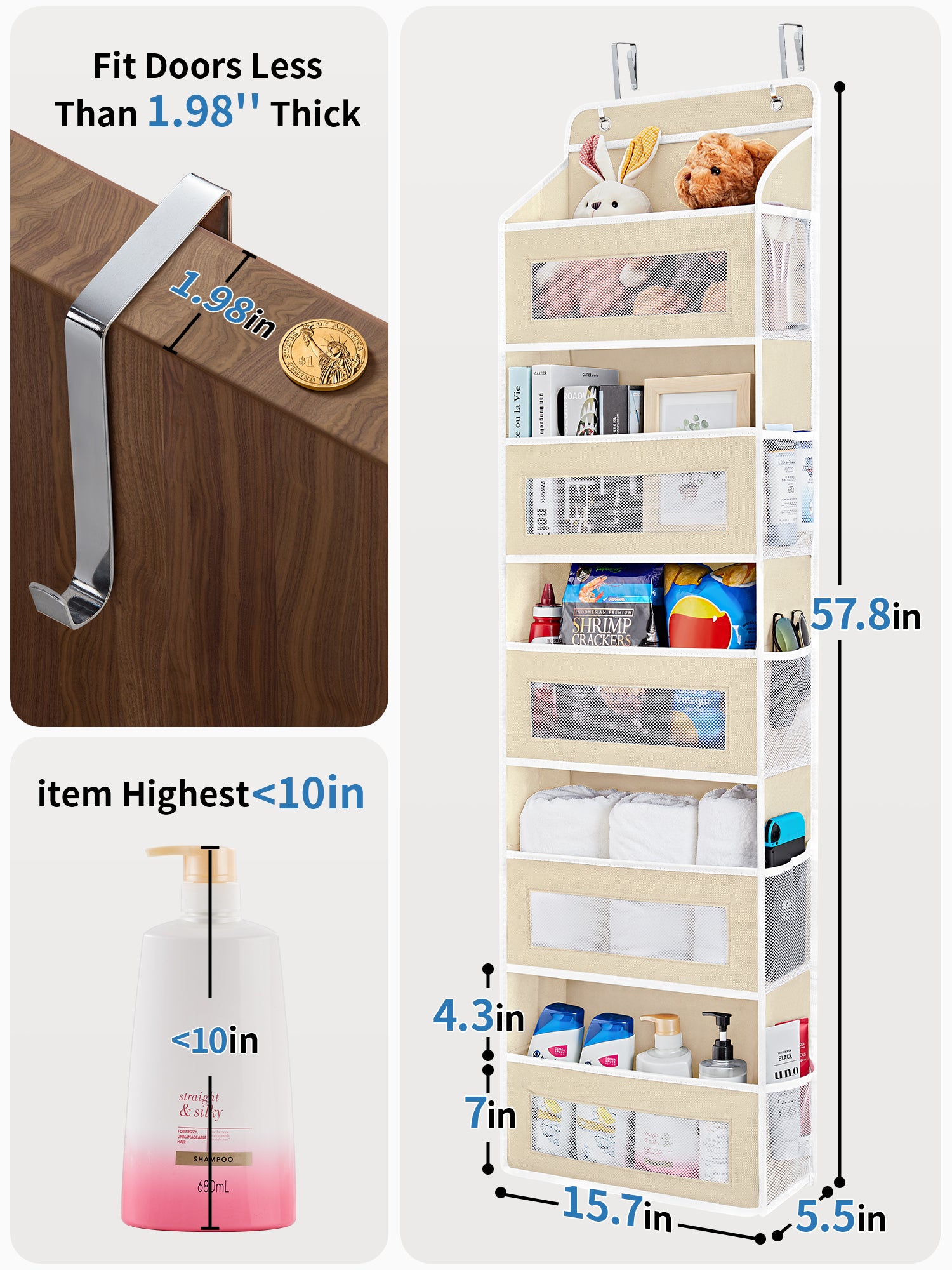 JARLINK Over the Door Organizer for Bedroom, Pantry, Bathroom, 5 Shelf