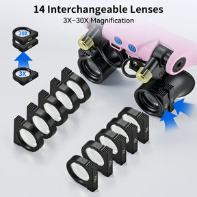 JARLINK Magnifying Glasses with LED Light, 14 Lenses, Hands Free