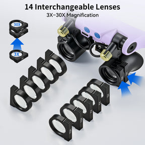 JARLINK Magnifying Glasses with LED Light, 14 Lenses, Hands Free
