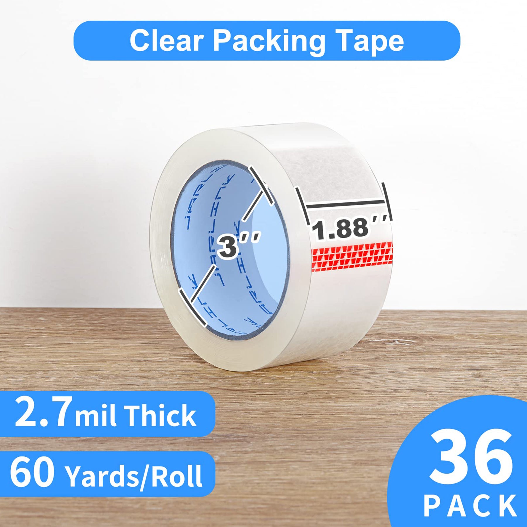 JARLINK Clear Packing Tape (18 Rolls), Heavy Duty Packaging Tape for Shipping Packaging Moving Sealing, 2.7mil Thick, 1.88 inches Wide, 60 Yards Per Roll, 1080 Total Yards