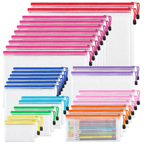 JARLINK 18 Pack 8 Sizes Mesh Pouch, 9 Colors, Waterproof Zipper File Bags Document Multipurpose Travel Bags for Office Supplies Cosmetics Travel Accessories