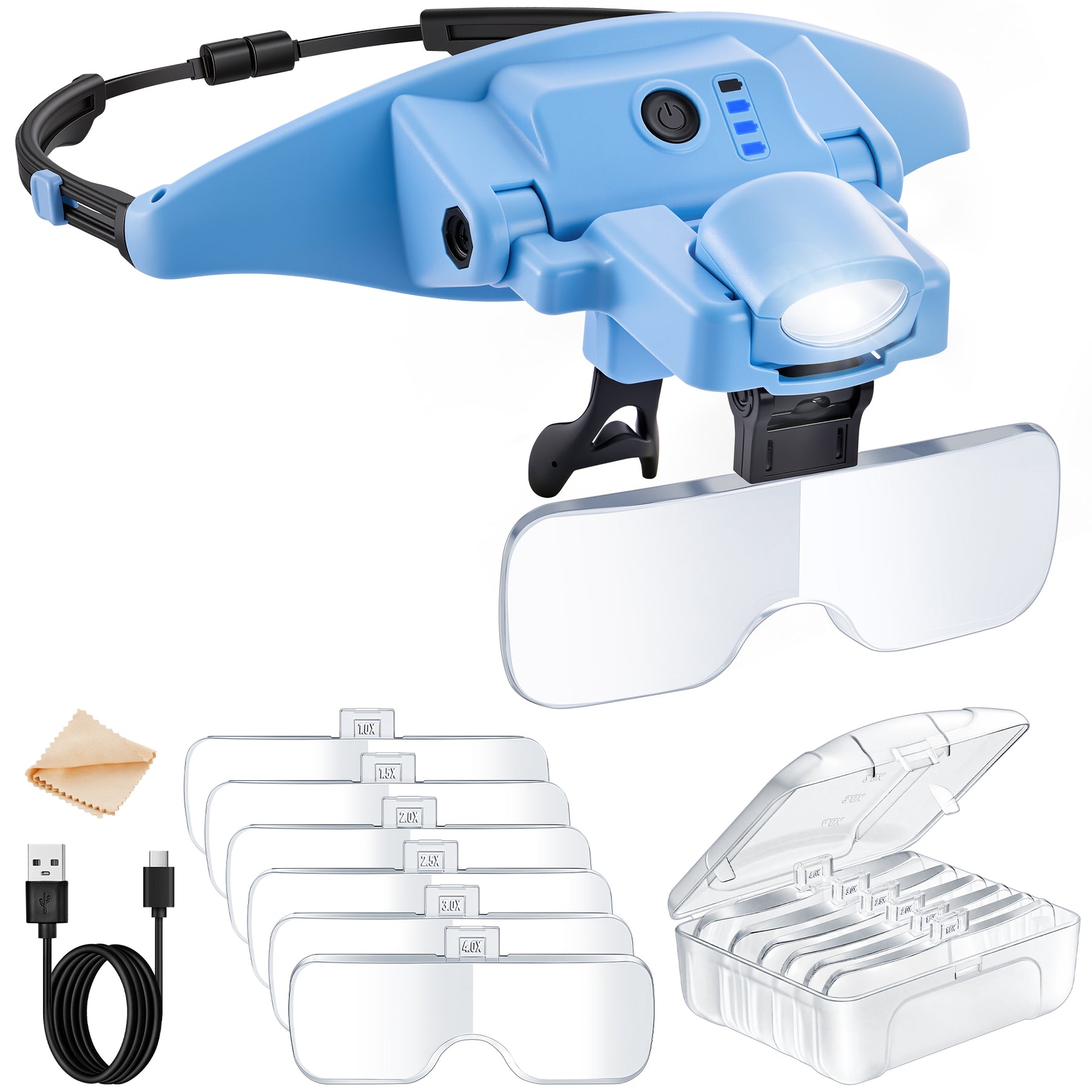 JARLINK Magnifying Glasses with Light, 6 Lenses, Rechargeable Headband