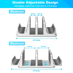JARLINK 4-in-1 Adjustable Vertical Laptop Stand Holder, Aluminum Dual Slots Laptop Rack for Desk, Space-Saving Organizer for All MacBook, Surface, Chromebook, and Gaming Laptops