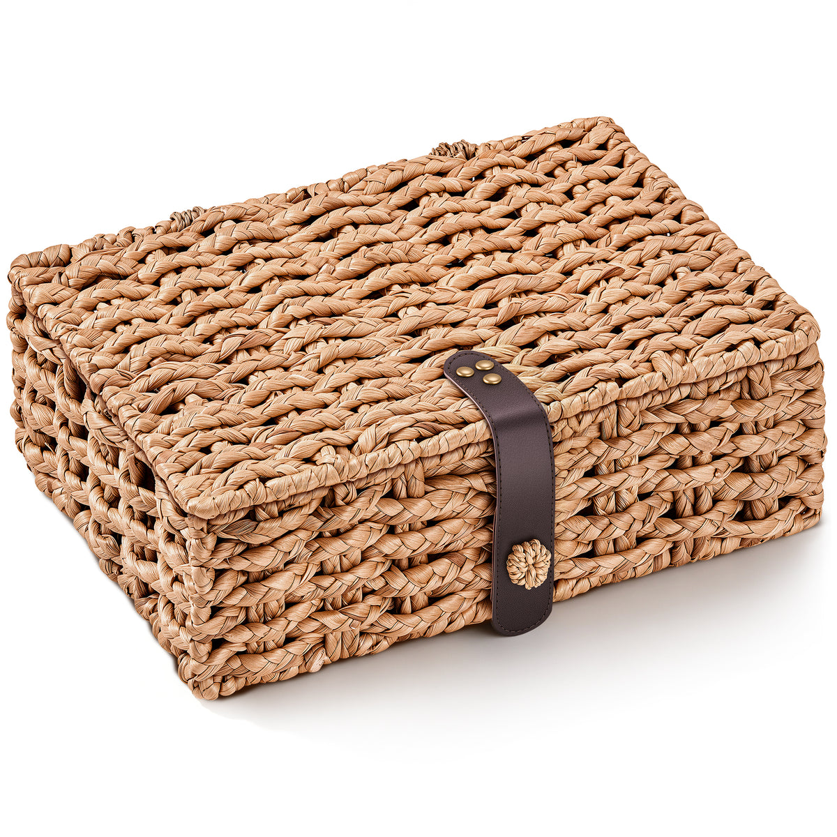 JARLINK Decorative Box with Lid, Handwoven Water Hyacinth Wicker Woven Box