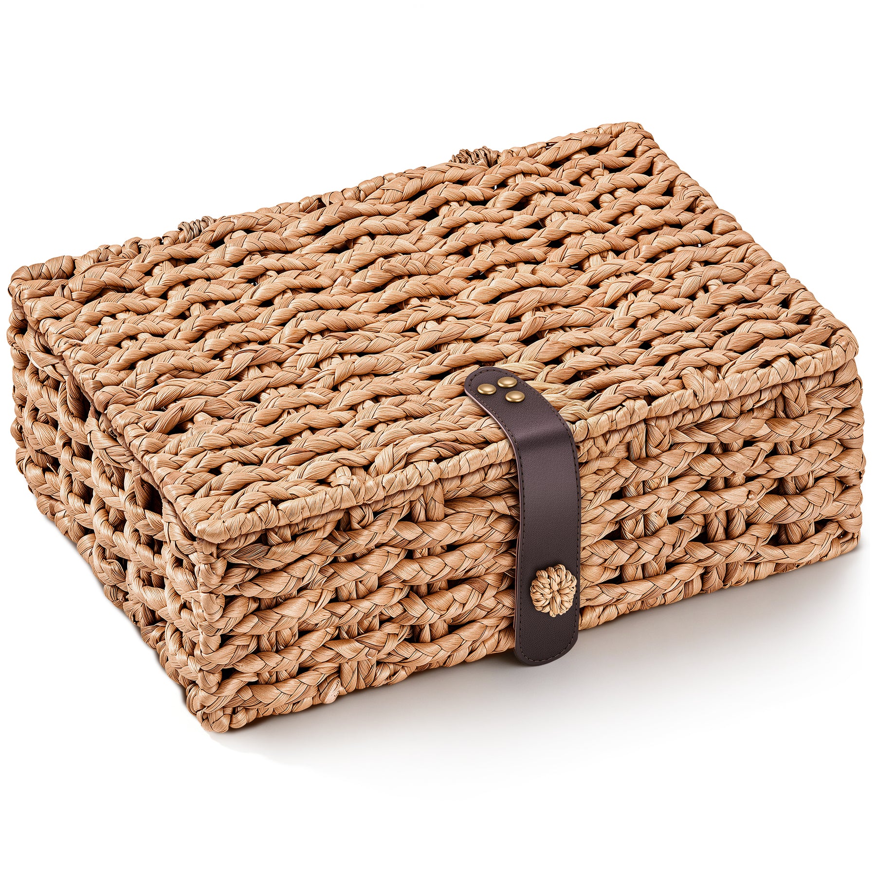 JARLINK Decorative Box with Lid, Handwoven Water Hyacinth Wicker Woven Box