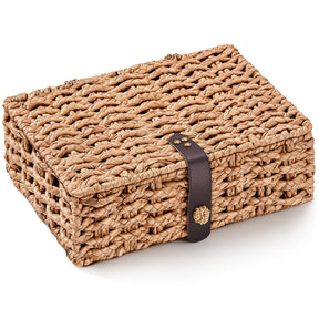 JARLINK Decorative Box with Lid, Handwoven Water Hyacinth Wicker Woven Box