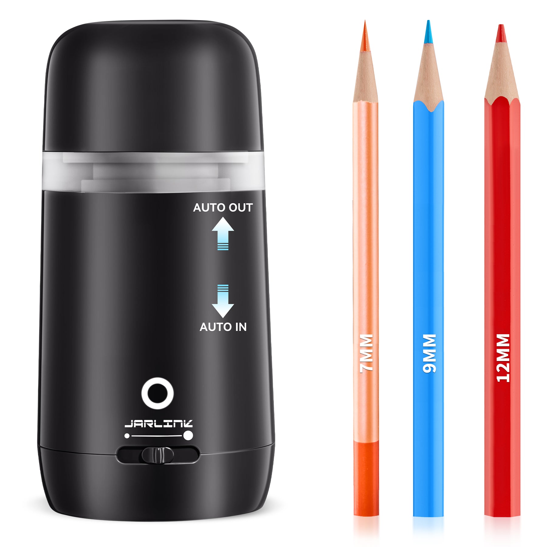 JARLINK Automatic Electric Pencil Sharpener - Hands-Free Operation, 3 Sharpness Modes, 3-Second Sharpening, Rechargeable & Portable for 7-12mm Pencils, Ideal for Classroom and Home Use