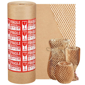 JARLINK Honeycomb Packing Paper, 15"x 131' Bubble Packing Wrap for Packing/Shipping/Moving, Eco-Friendly Bubble Packing Paper Wrapping Roll, Recyclable Moving Supplies With 20 Fragile Sticker Labels