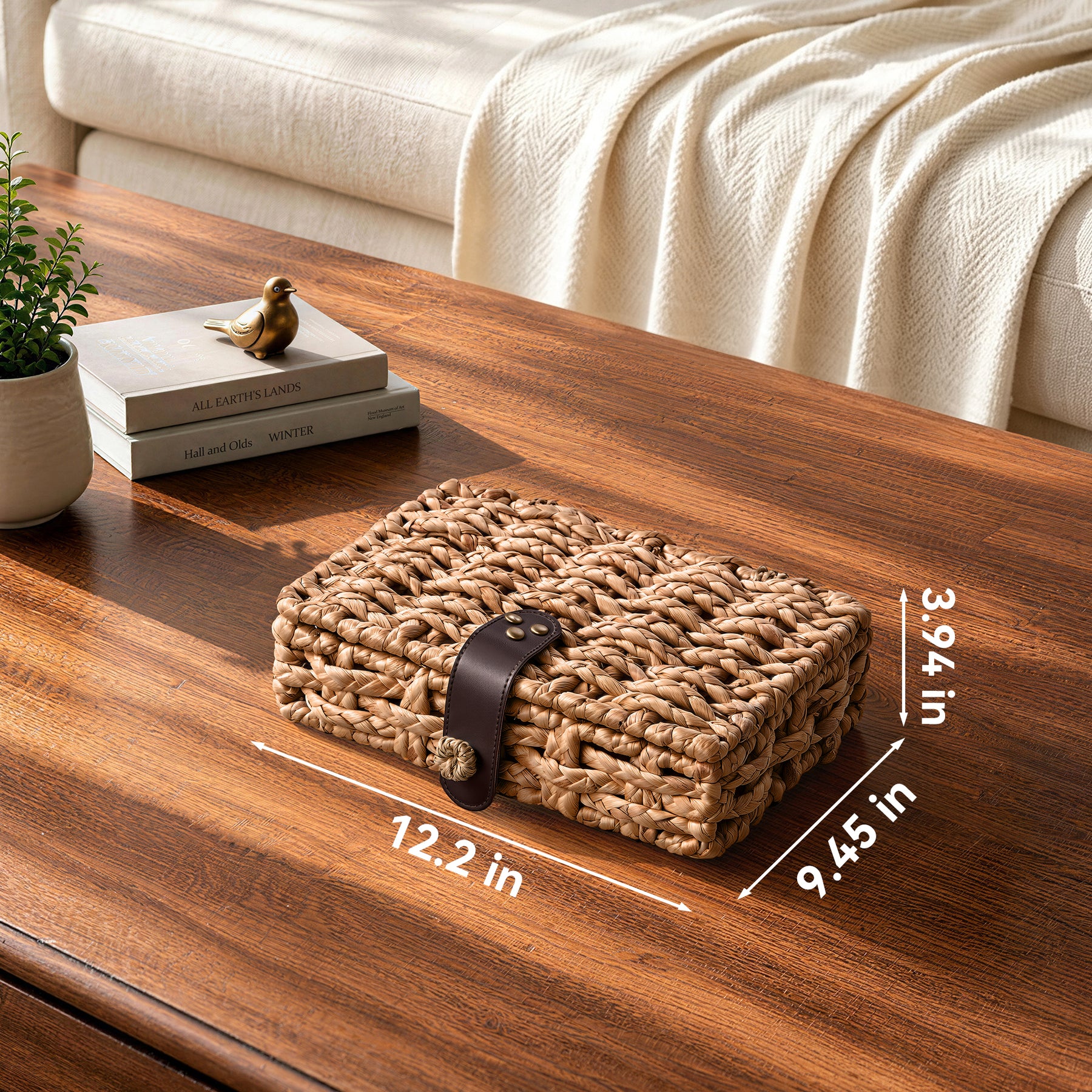 JARLINK Decorative Box with Lid, Handwoven Water Hyacinth Wicker Woven Box