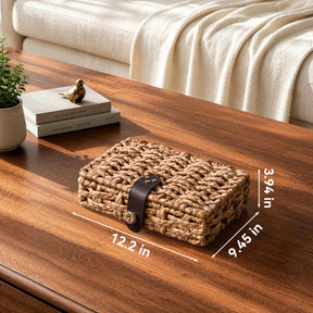 JARLINK Decorative Box with Lid, Handwoven Water Hyacinth Wicker Woven Box