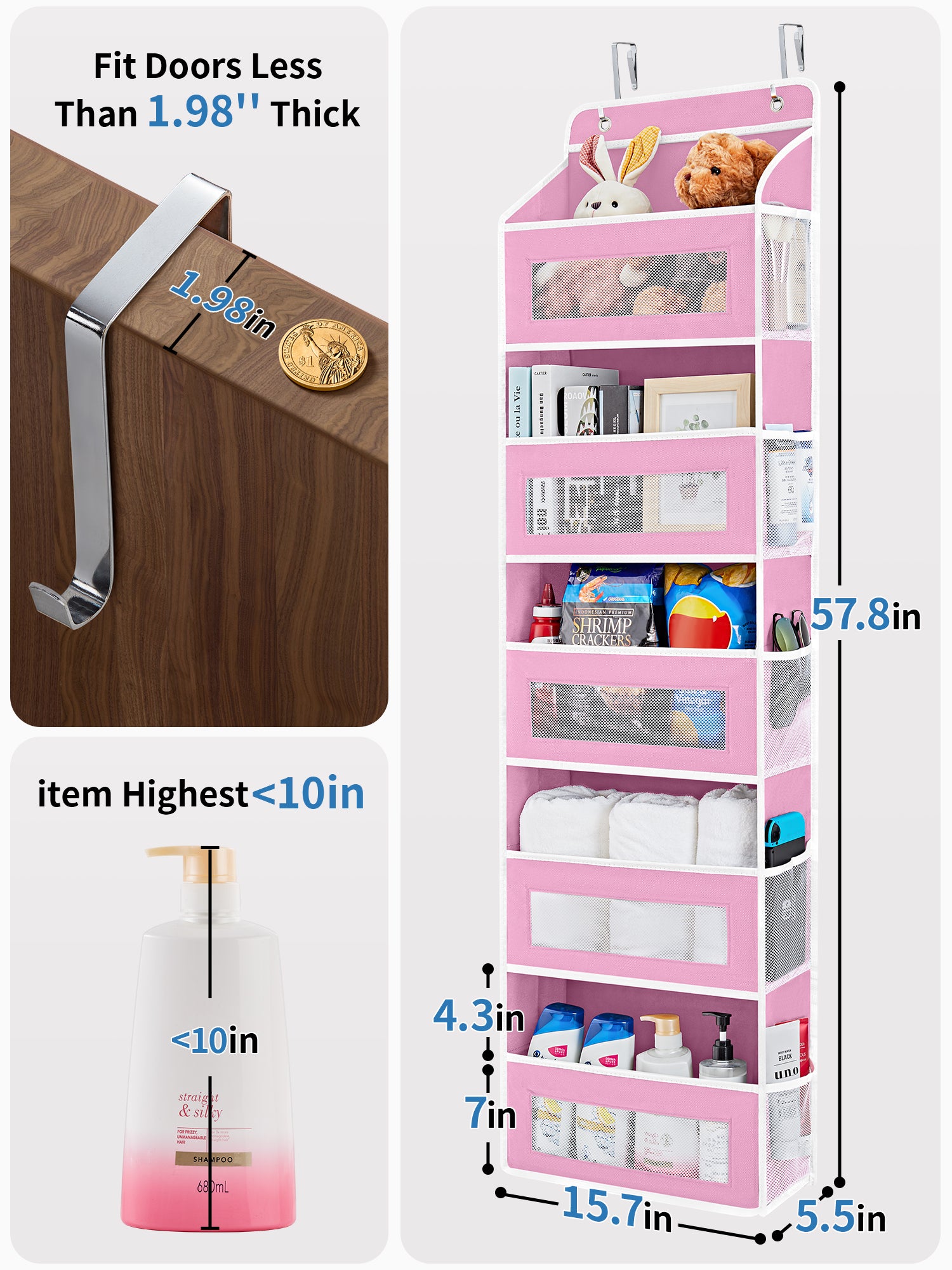 JARLINK Over the Door Organizer for Bedroom, Pantry, Bathroom, 5 Shelf