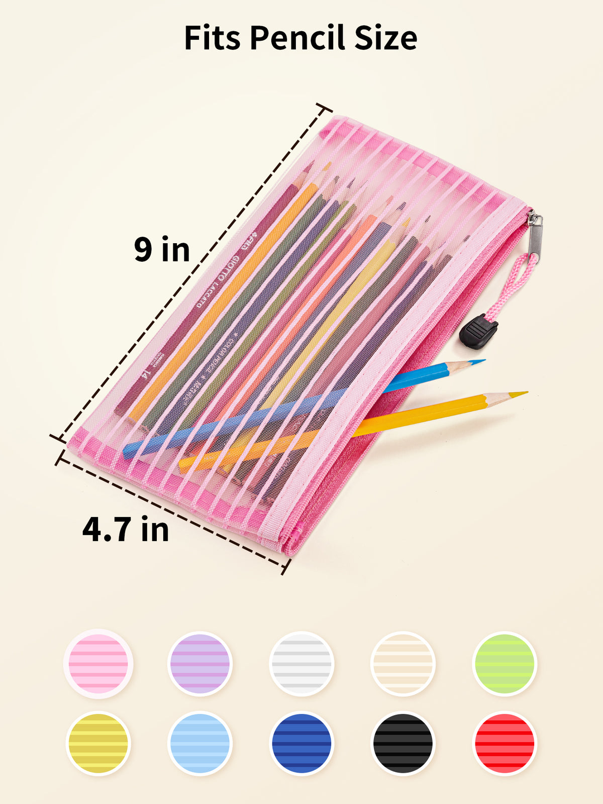 JARLINK Zipper Mesh Pouch, 120 Pcs Durable Pencil Pouches in 10 Colors