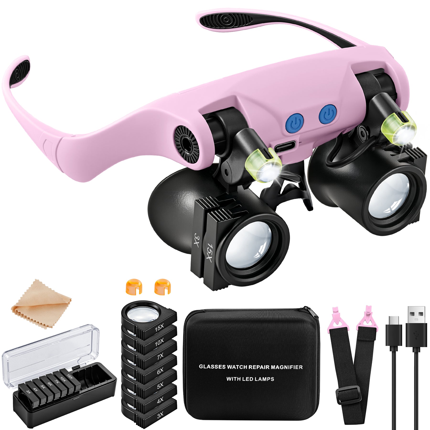 JARLINK Magnifying Glasses with LED Light, 14 Lenses, Hands Free