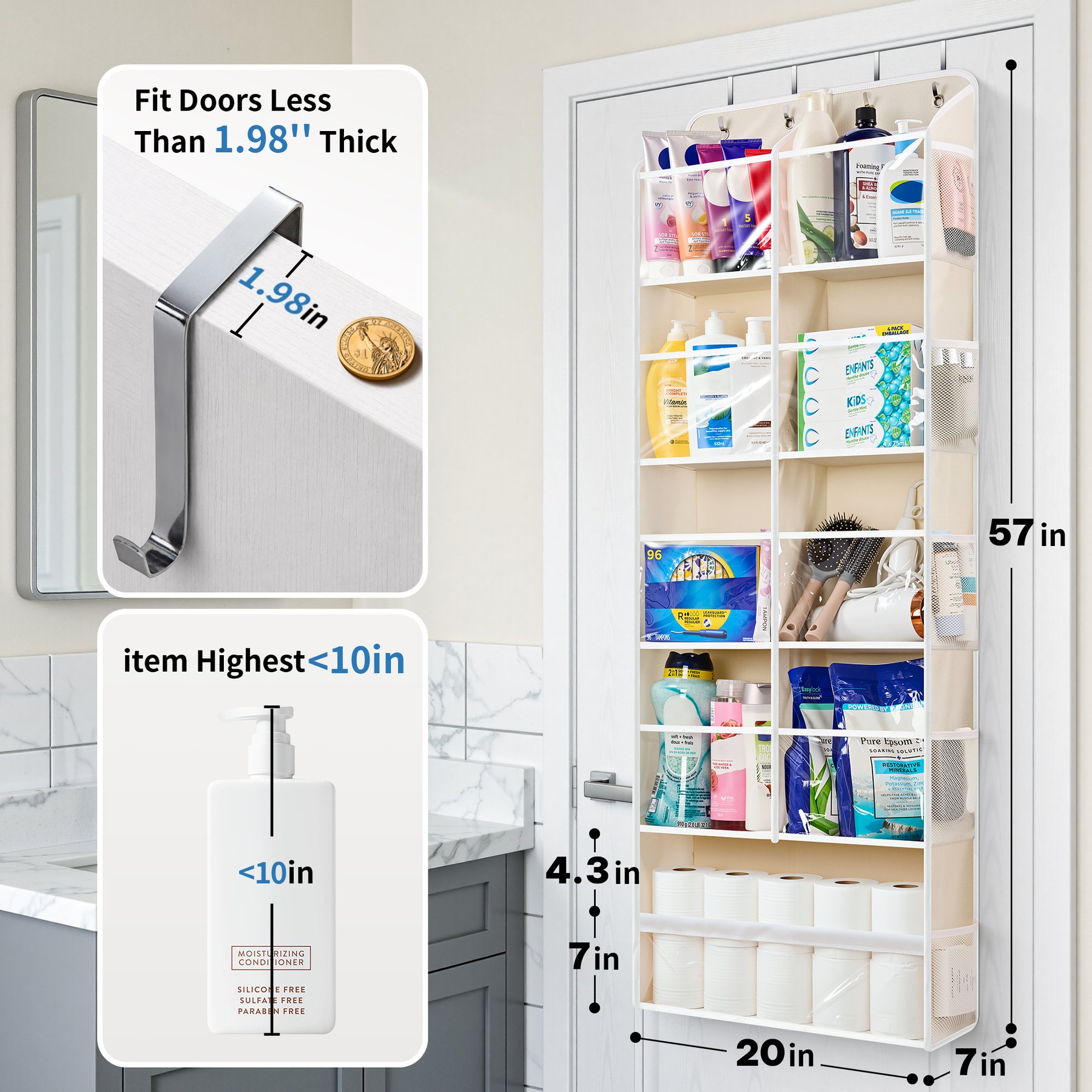 JARLINK Over the Door Organizer for Bedroom, Pantry, Bathroom, 5 Shelf