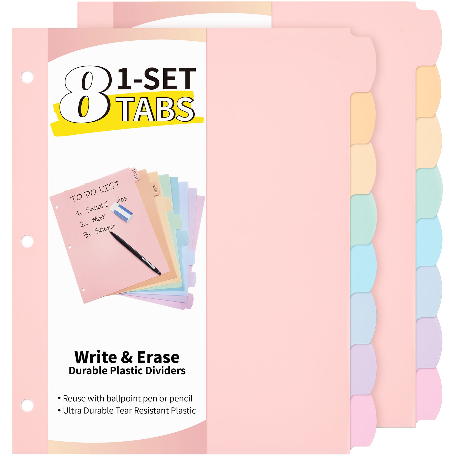 JARLINK 8 Tabs Binder Dividers for 3 Ring Binders, Write & Erase