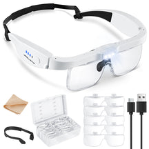 JARLINK Magnifying Glass with Light, Magnifying Glasses with 5 Lenses 0.75-4.0X and 3 LED Lights, Rechargeable Headset Magnifying Glasses for Close Work, Crafts, Reading, Jewelry and Model Makers