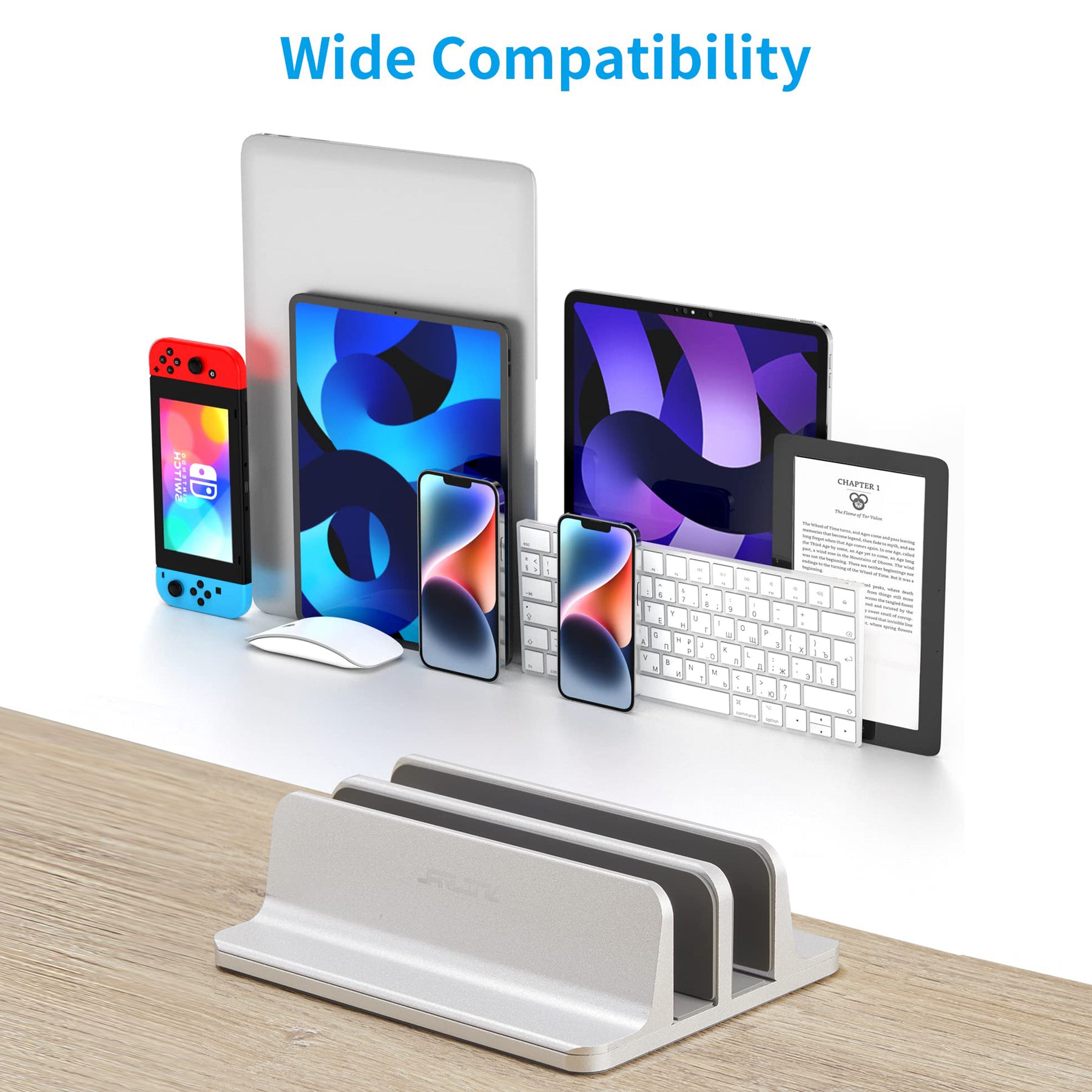 JARLINK Vertical Laptop Stand Holder, Aluminum Double Desktop Stand Holder  with Adjustable Dock (Up to 17.3 inch), Fits All MacBook, Surface