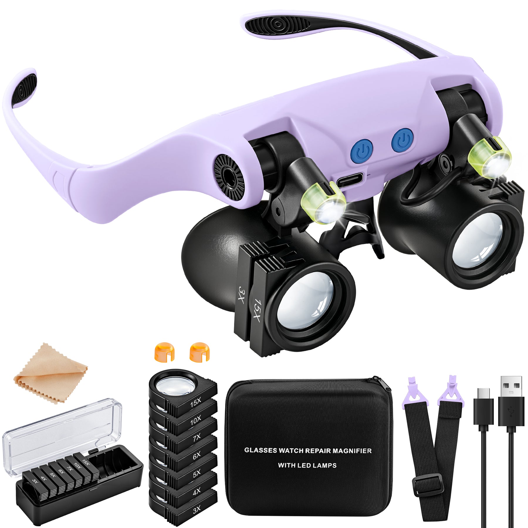 JARLINK Magnifying Glasses with LED Light, 14 Lenses, Hands Free
