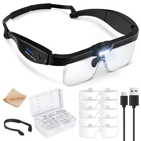 JARLINK Magnifying Glass with Light, Magnifying Glasses with 5 Lenses 0.75-4.0X and 3 LED Lights, Rechargeable Headset Magnifying Glasses for Close Work, Crafts, Reading, Jewelry and Model Makers