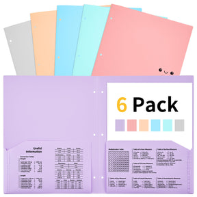 JARLINK 6 Pack Folders with Pockets, Heavy Duty 2 Pocket Folders with 3 Hole Punched, Cute Smile Face A4 Size File Folders for School, Office Folder Bulk, Filing Cabinet, Business Resume, 6 Colors