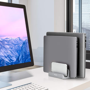 JARLINK 4-in-1 Adjustable Vertical Laptop Stand Holder, Aluminum Dual Slots Laptop Rack for Desk, Space-Saving Organizer for All MacBook, Surface, Chromebook, and Gaming Laptops