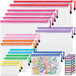 JARLINK 18 Pack 8 Sizes Mesh Pouch, 9 Colors, Waterproof Zipper File Bags Document Multipurpose Travel Bags for Office Supplies Cosmetics Travel Accessories