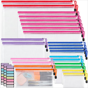 JARLINK 18 Pack 8 Sizes Mesh Pouch, 9 Colors, Waterproof Zipper File Bags Document Multipurpose Travel Bags for Office Supplies Cosmetics Travel Accessories