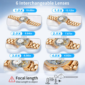 JARLINK Magnifying Glasses with Light, 6 Lenses, Rechargeable Headband
